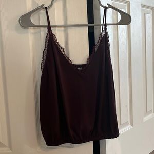 Express Burgundy Cropped Tank with Lace detail